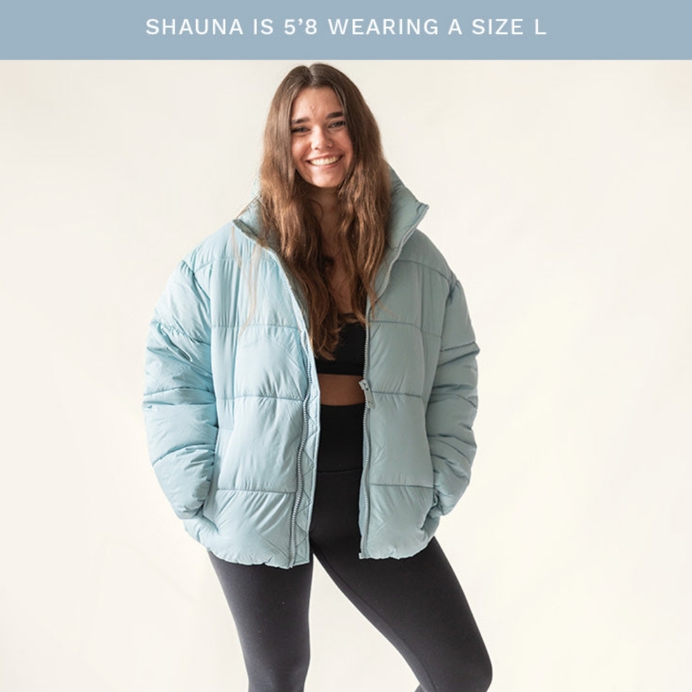 Light Blue Puffer Jacket - Women's Cozy Winter Coat - Picture 5 of 11